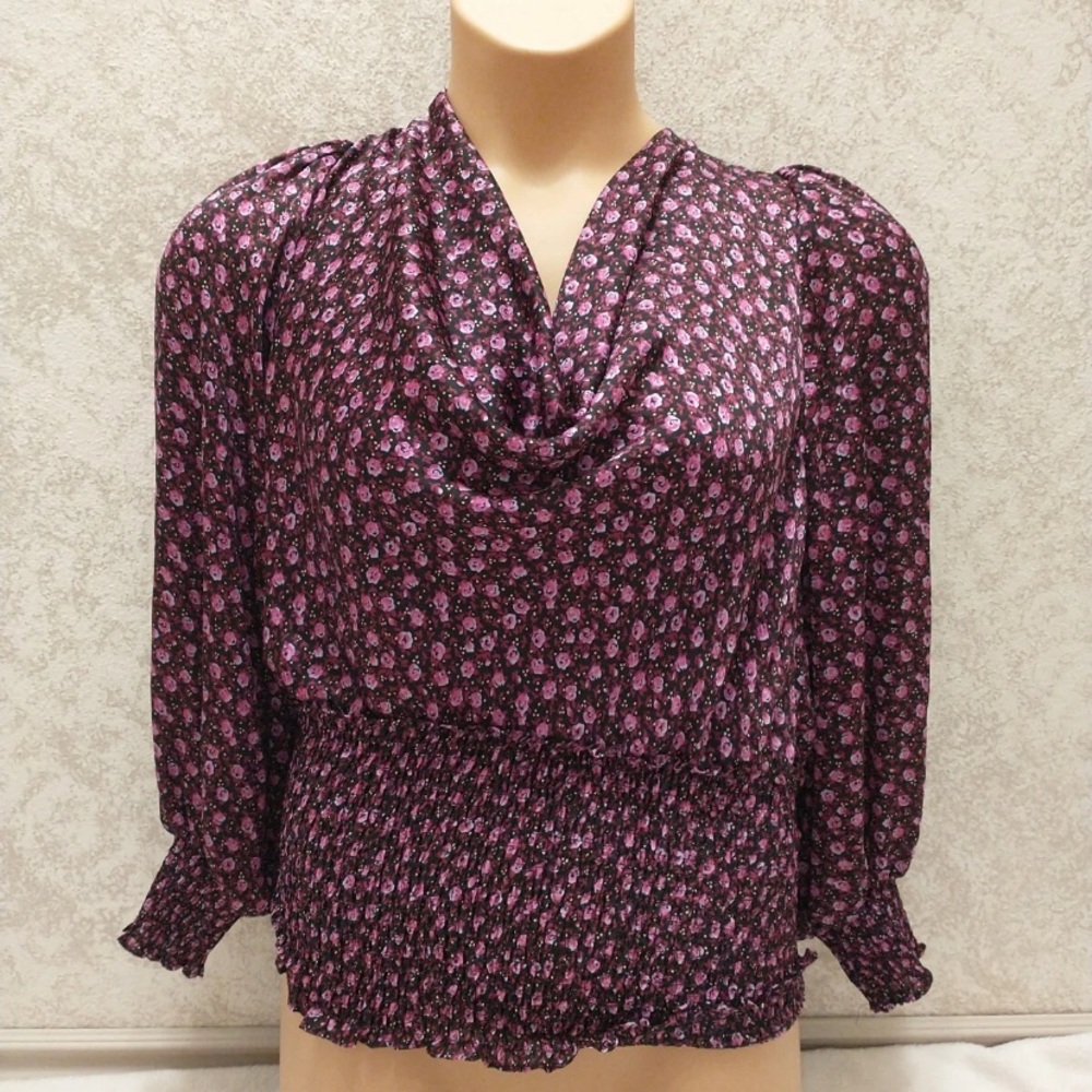 Leyden Women's Smocked Black And Purple Floral Blouse